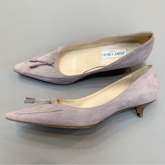 Jimmy Choo Shoes - JIMMY CHOO Lavender Suede Tassel Kitten Heels, 37.5, 7.5